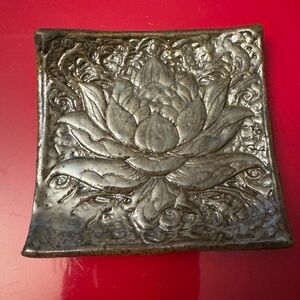 Studio Art Pottery Handmade Lotus Flower Trinket/Jewelry Dish Cottagecore Boho